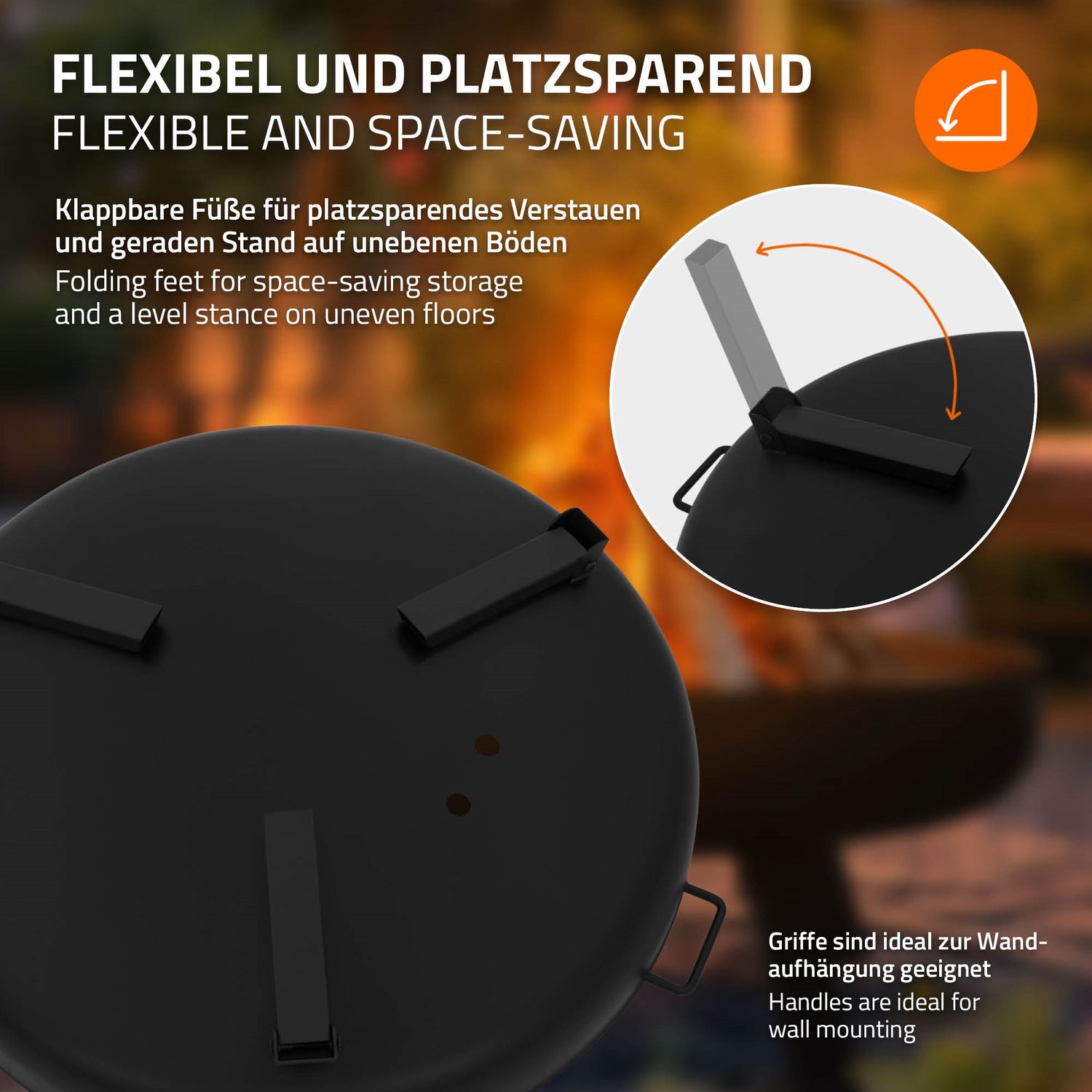 Feuerstelle aus Stahl mit Dreibein für Grillabende