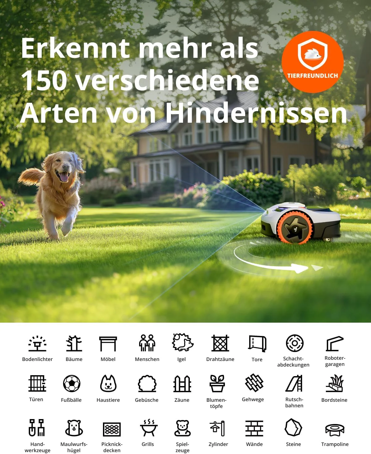 Navimow i105E Mähroboter (Modelljahr 2025) ohne Begrenzungskabel. Empfohlen für 500 m², maximal 600 m². Testsieger mit RTK+Vision-Technologie. Igelschutz. Automatische KI-Kartierung. Virtuelle Begrenzung. Mehrere Zonen.