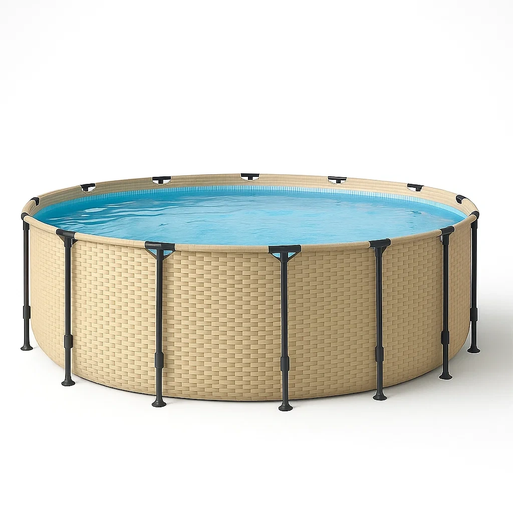 Piscine tubulaire ronde amovible 358 x 98 cm couleur bois avec filtre et échelle dwfCICR264iL