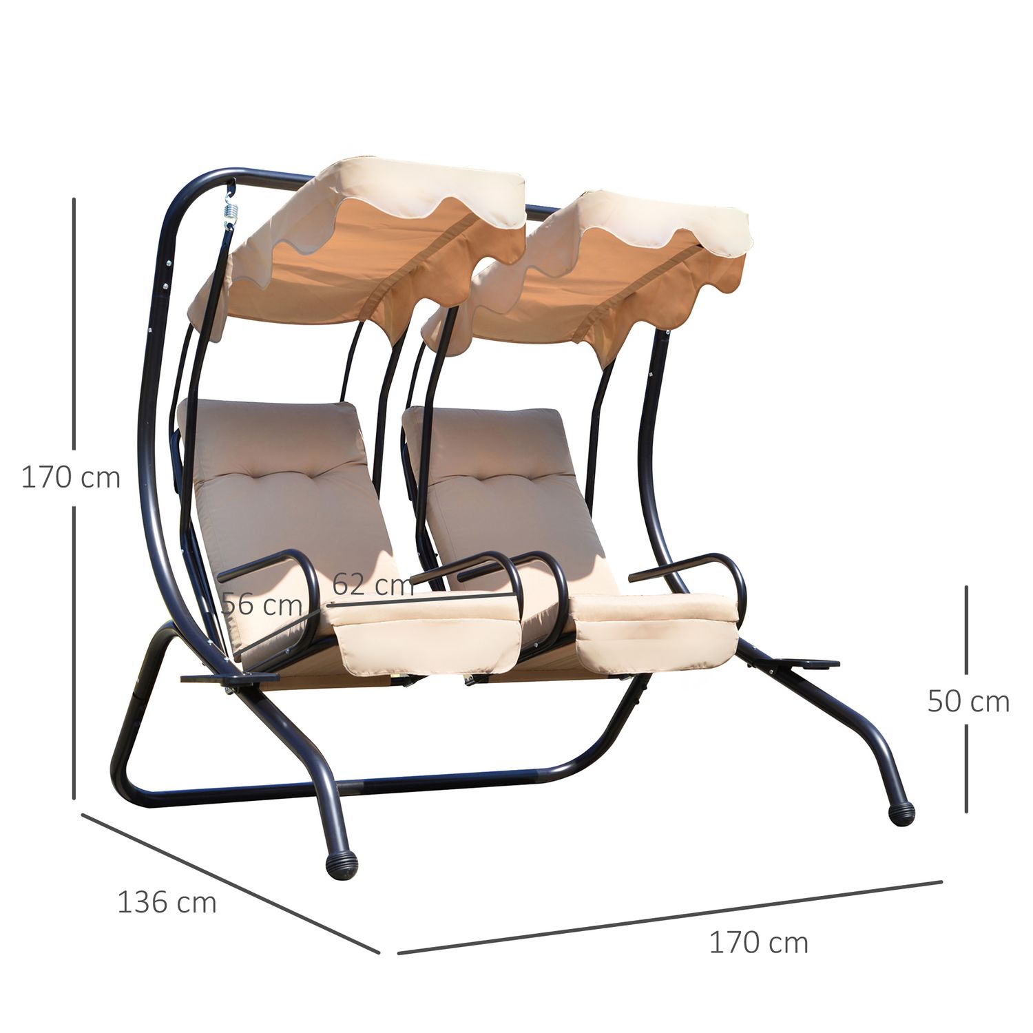 Gartenschaukel aus Stahl und Polyester, 170 x 136 x 170 cm – outsunny.beige