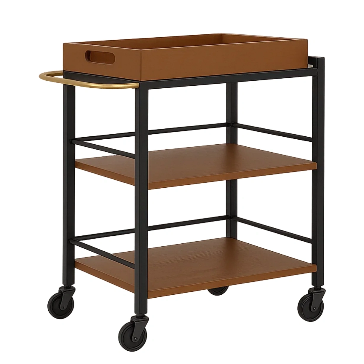 Îlot de cuisine, desserte de cuisine à roulettes avec étagères en bois, marron et noir, 60 x 40 x 80 cm, pour cuisine. - 4NI9Kr538Ttx