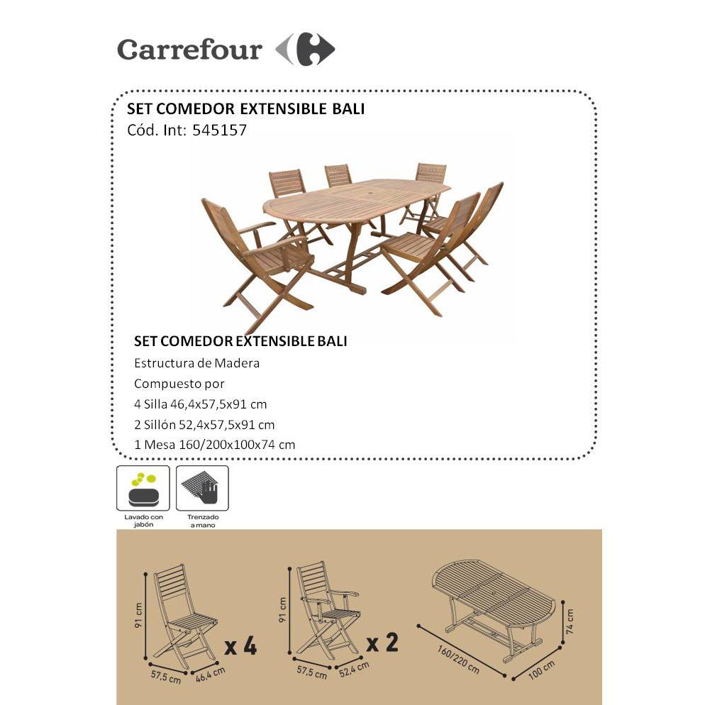 Bali Garten-Set: Ausziehbarer Tisch + 4 Stühle + 2 Holzsessel