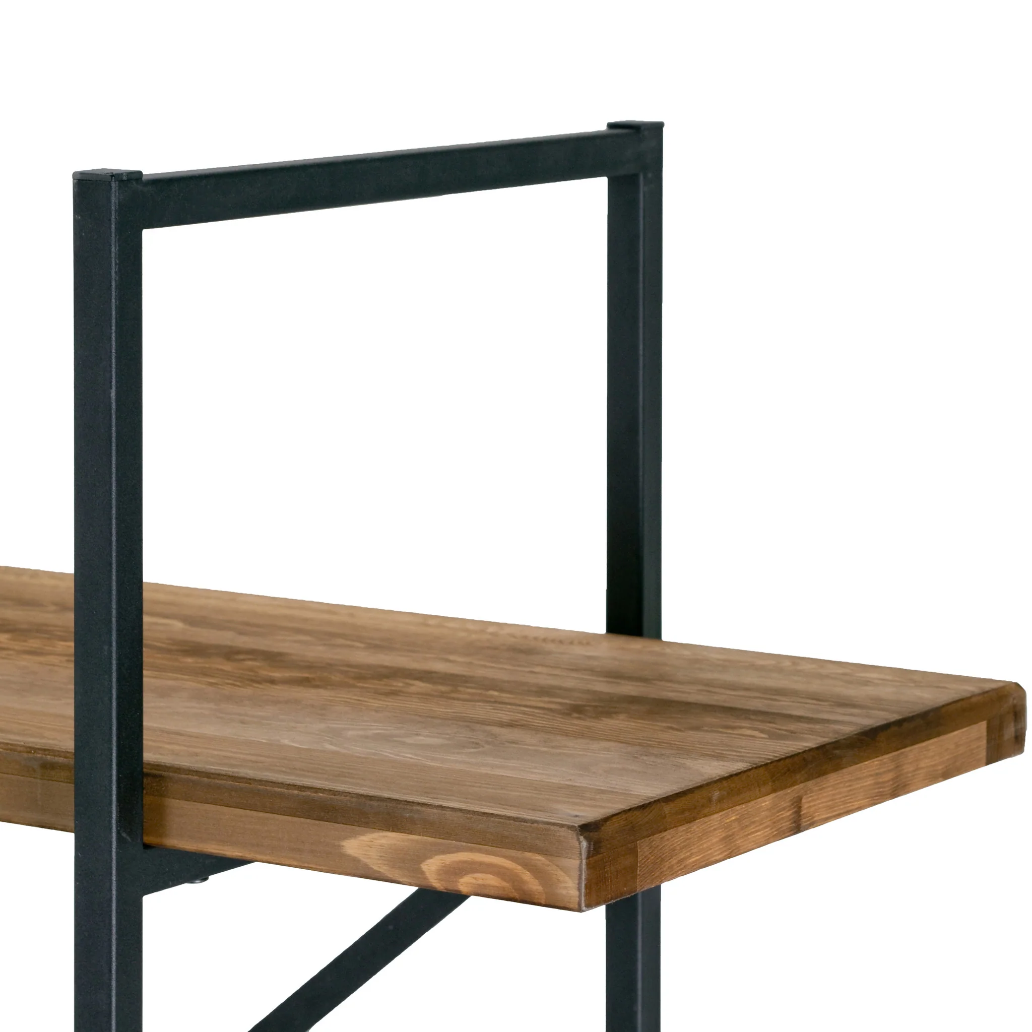 2025 Ailis 142 cm bogreol. Sort metalramme med 3 rummelige brune fyrretræshylder – alsidig bogreol til stuen.