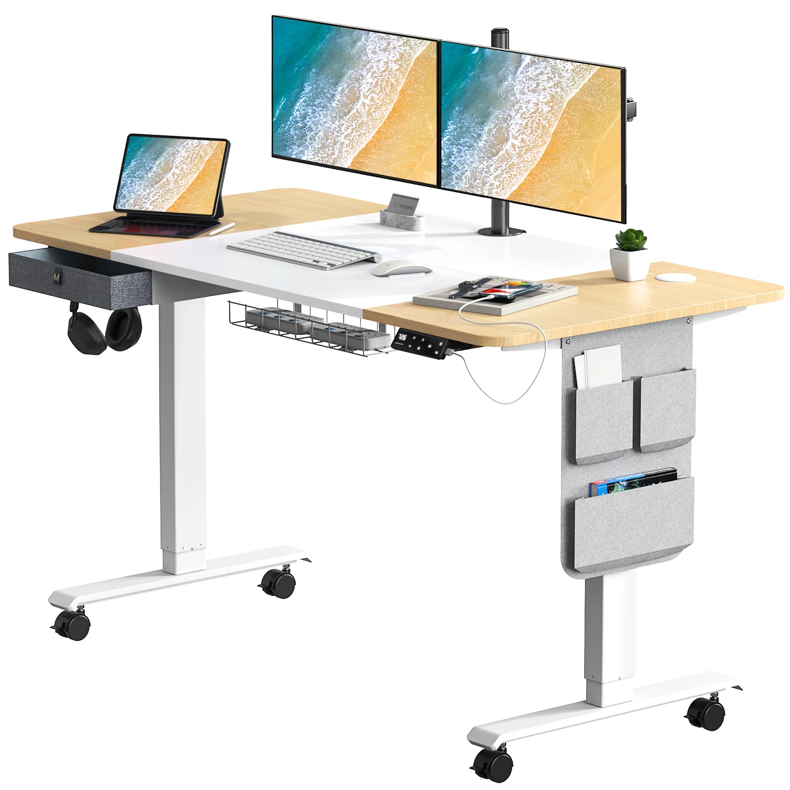 Maidesite M2 höhenverstellbarer elektrischer Schreibtisch, 140 x 71 cm, mit Zubehörset für das Homeoffice