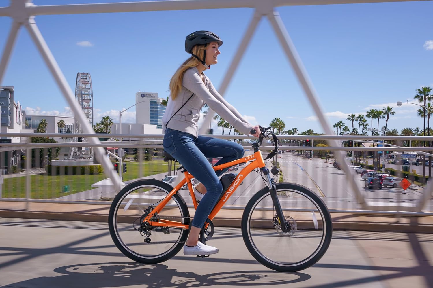 Vélo électrique Jasion EB5 pour adultes avec batterie amovible de 360 ​​Wh, 64 km, 32 km/h, VTT électrique de ville avec moteur de 350 W, 7 vitesses, pneus de 26 pouces et suspension avant.
