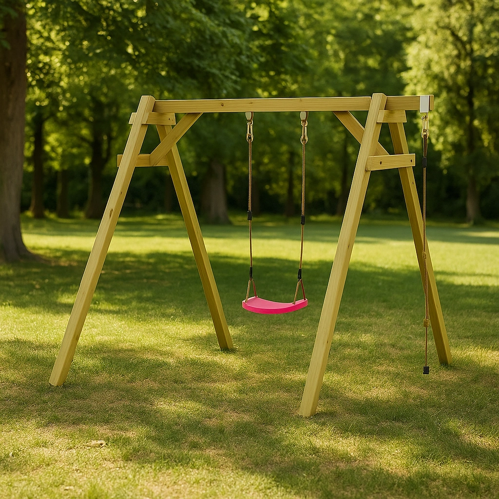 Balançoire de jardin avec structure en bois et siège rose pour enfants 200x150x200cm - DbRRMWw183ej
