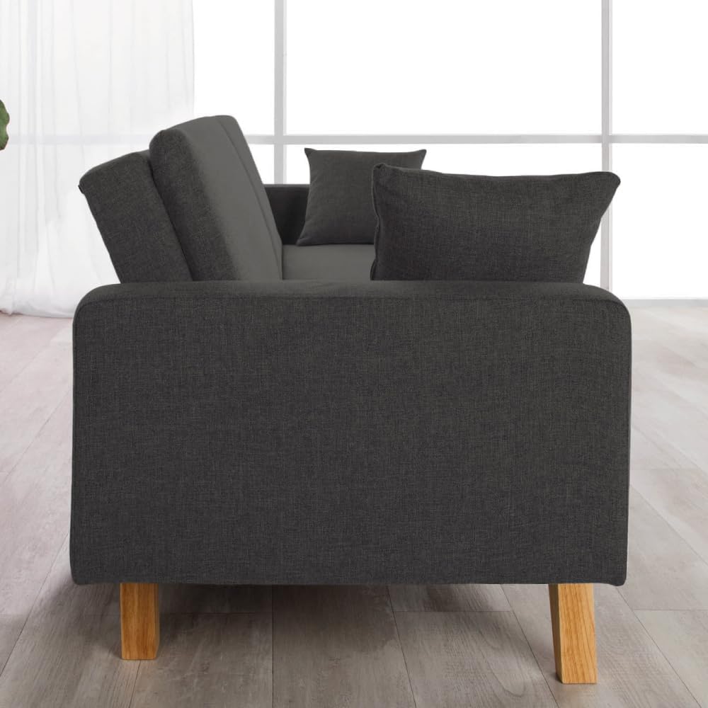 Don Descanso Reine 3-Sitzer-Schlafsofa, Stoffbezug, Click-Clack-Öffnungssystem, Sofa-Maße: 201 x 73 x 79 cm, Bett-Maße: 201 x 99 x 42 cm, inklusive 2 Kissen, Hellgrau