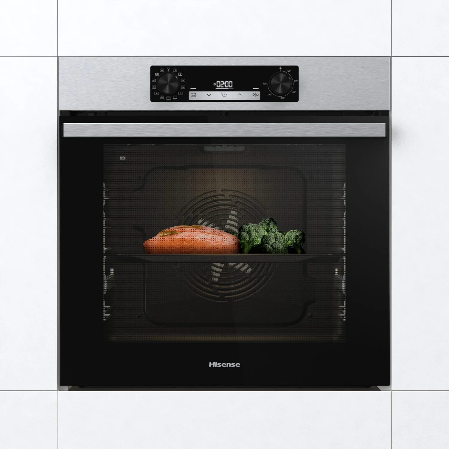 Hisense BI64213E14PX Multifunktionsbackofen, 3,5 kW, 77 l, Klapptür, 4 Kochfunktionen, Energieeffizienzklasse A+ – Edelstahl