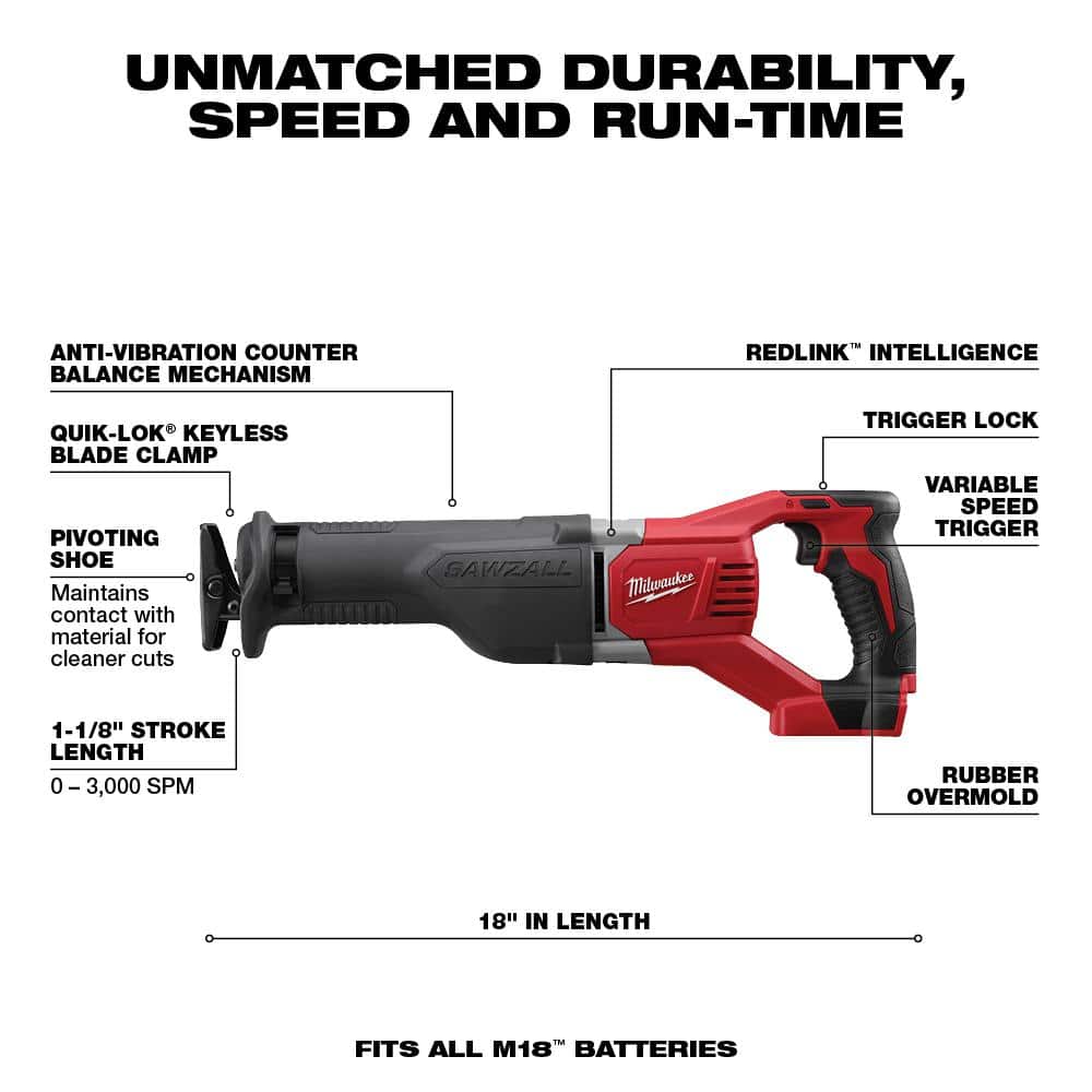 2025 Milwaukee M18 18V Lithium-Ion batteridrevet værktøjssæt (6 værktøjer) med to 3,0 Ah batterier, 1 oplader og 1 værktøjskuffert - Model 2696-26