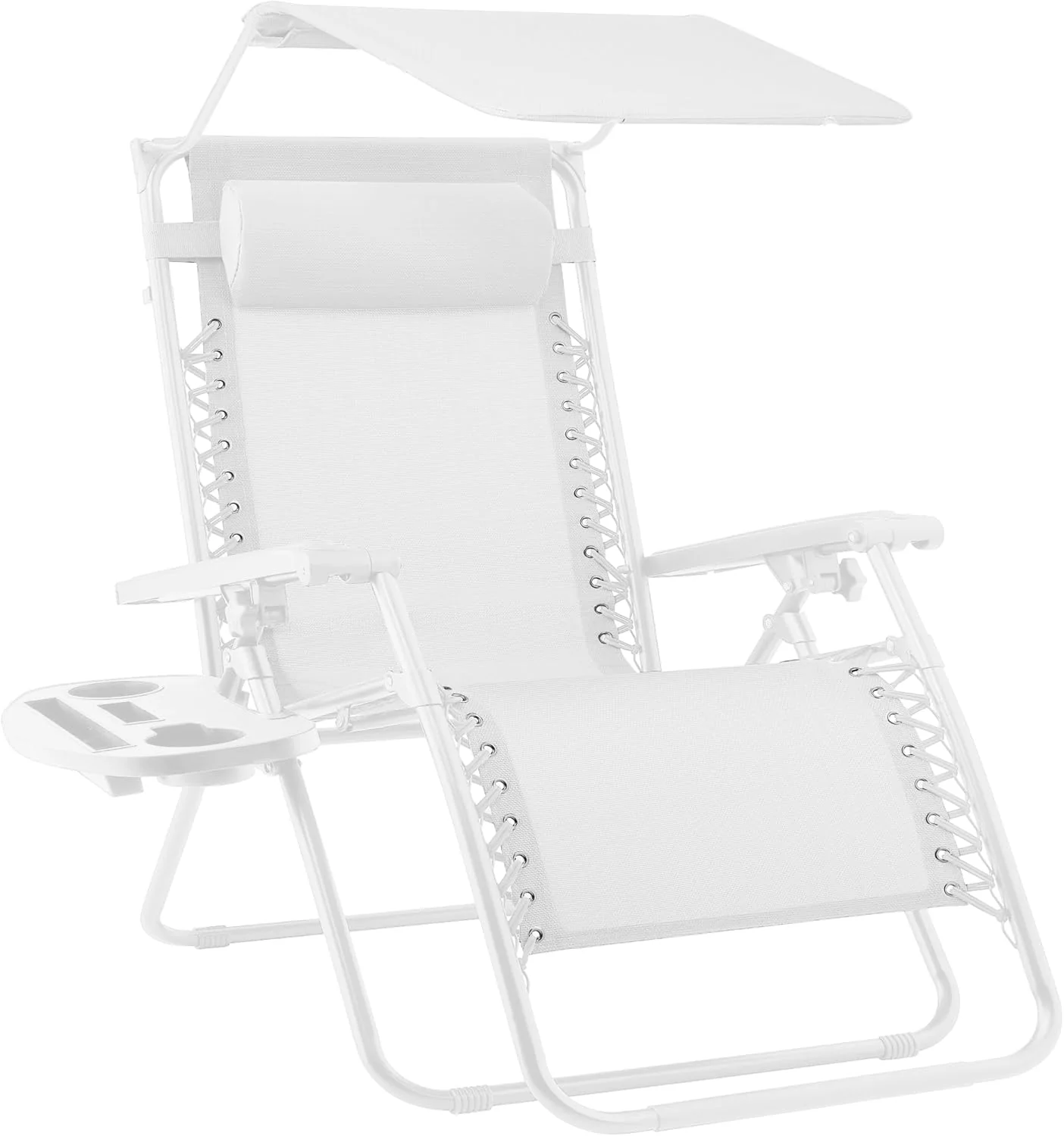 Bedste valg – Zero Gravity-lænestol til terrassen. Justerbar og foldbar udendørsstol med baldakin, nakkepude og sidebakke. Textilene – Påfugleblå