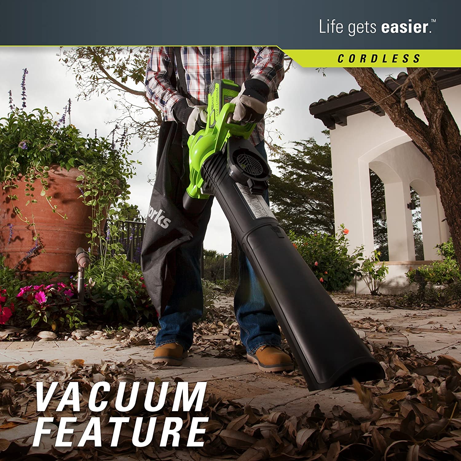 40V batteridrevet løvblæser/støvsuger, 290 km/t variabel hastighed, 4,0 Ah batteri og oplader medfølger, model 24322