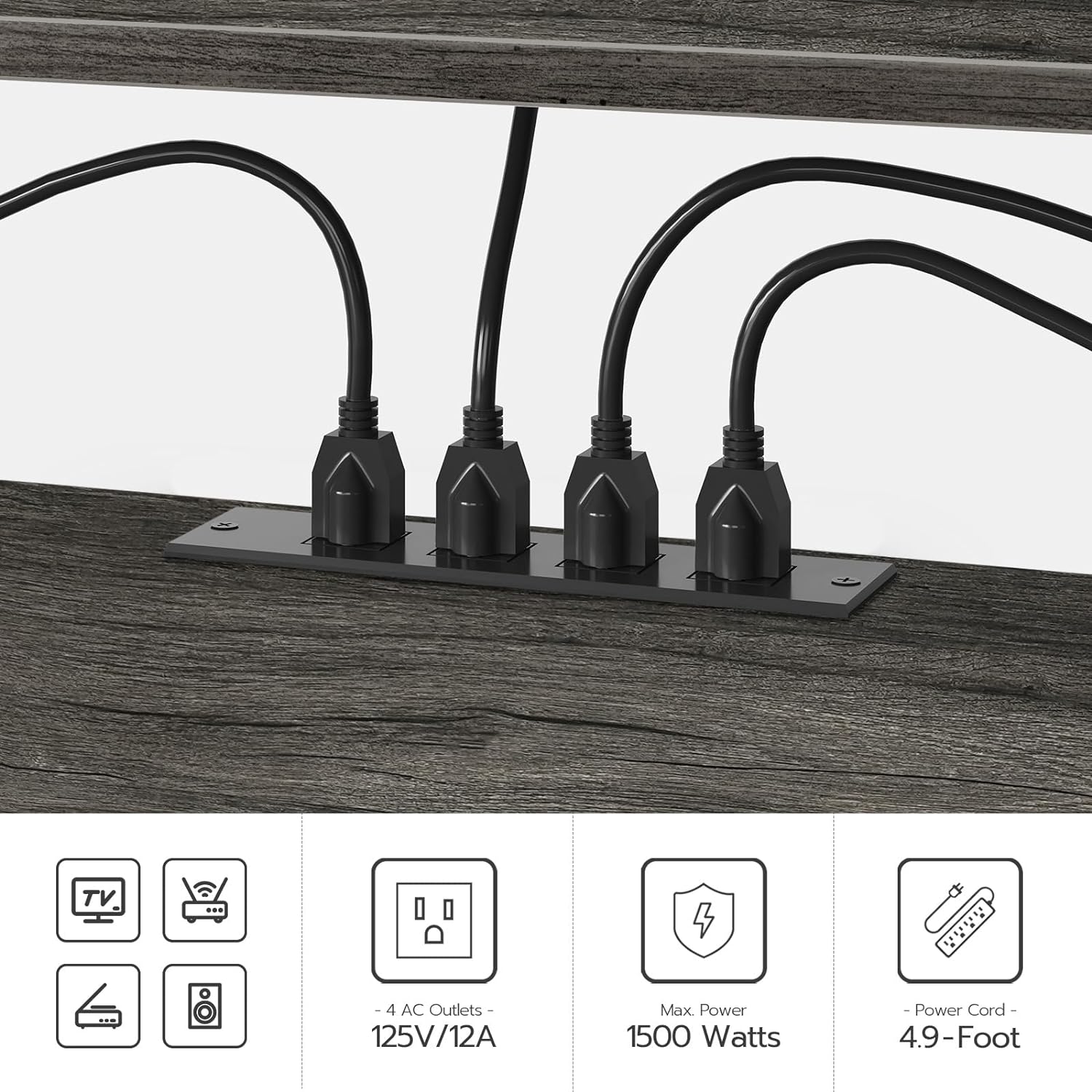 TV-Ständer mit integrierten Steckdosen für Fernseher bis zu 75 Zoll, Konsolentisch mit offenen Regalen, Entertainment-Center im Industrial-Stil für Wohn- oder Schlafzimmer, Rustikales Braun und Schwarz BF60DS01