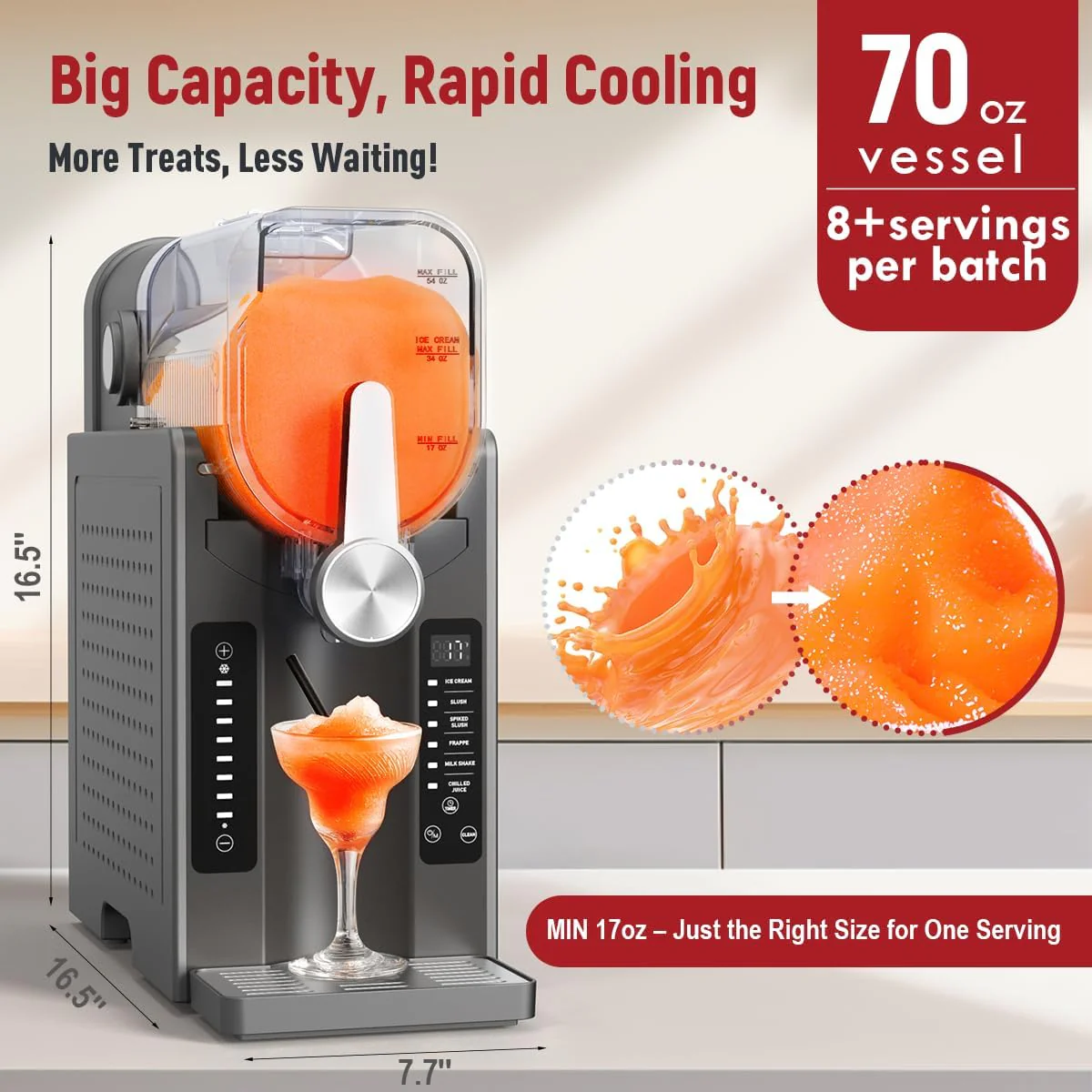 Machine à granita UJR 2025 – Machine à granita tout-en-un sans glace avec affichage de la température en temps réel, autonettoyage et 6 modes prédéfinis | Margaritas, cocktails, frappés, crèmes glacées, smoothies, milkshakes