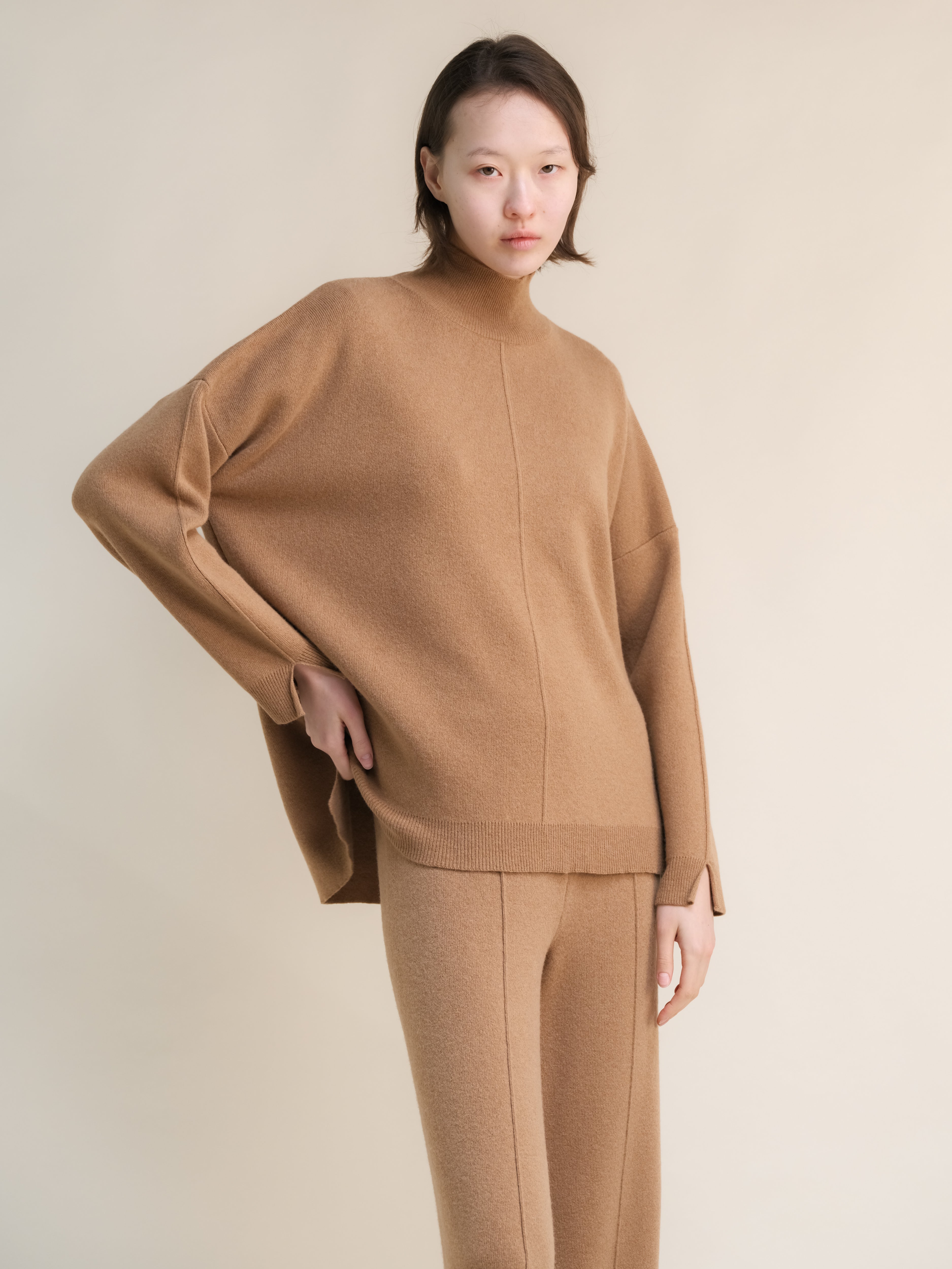 Wool & Cashmere Mix Solid Maxi Turtleneck Sweater