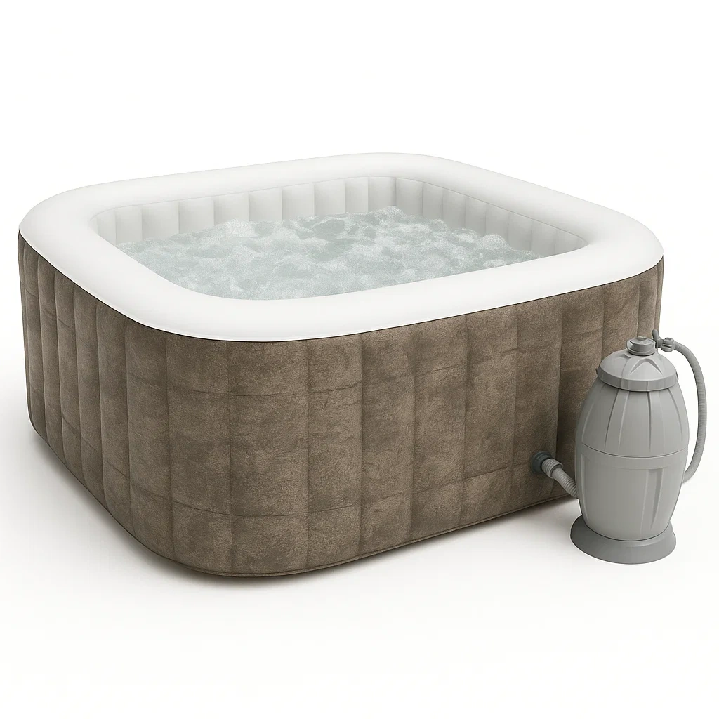 Spa gonflable 180 x 180 x 71 cm, 4 places carrées, marron clair/blanc, COxHFpg328BW