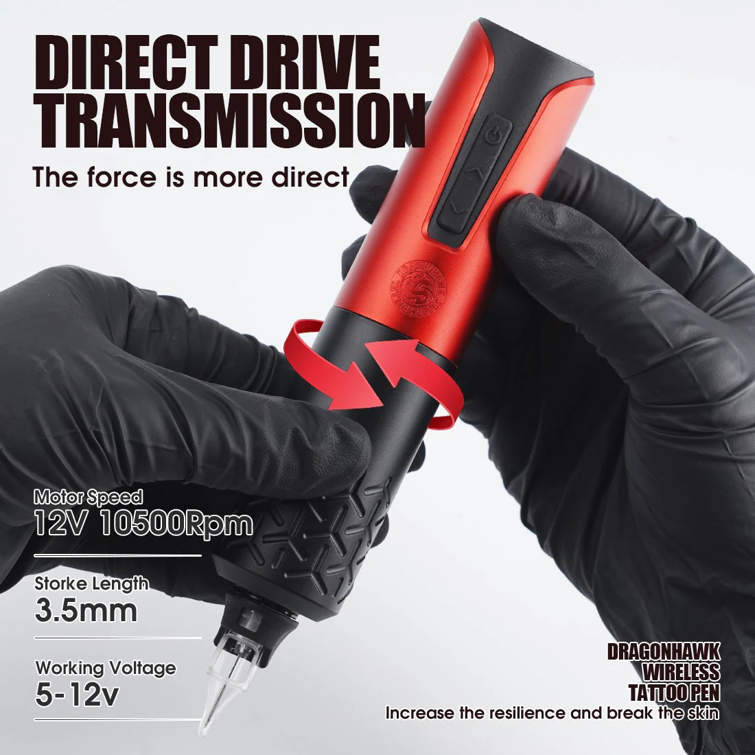 Dragonhawk trådløs roterende tatoveringsmaskine med udskiftelige batterier
