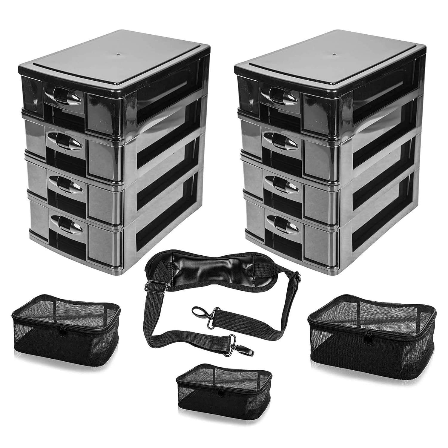 Kosmetikkoffer aus tiefschwarzem Vinyl mit Rollen – Reise-Make-up-Tasche