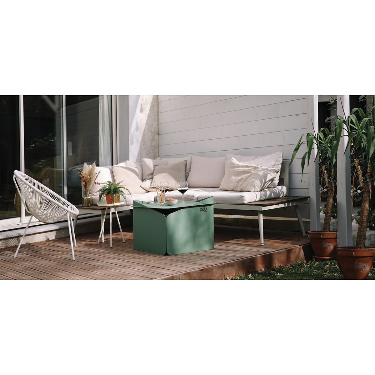 Krak Holz-Feuerschale + Tablett 79x69cm - Levante + Plateau Vert Provence