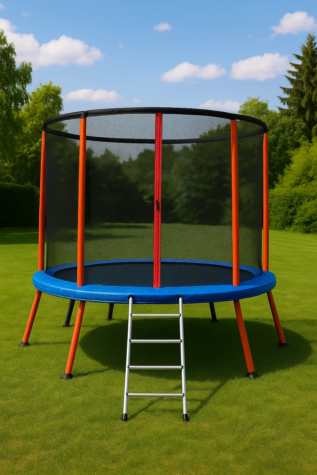 Trampoline rond bleu et orange pour enfants, en plastique et acier, pour jardin, 305 x 305 x 250 cm, nAUkdqh118us