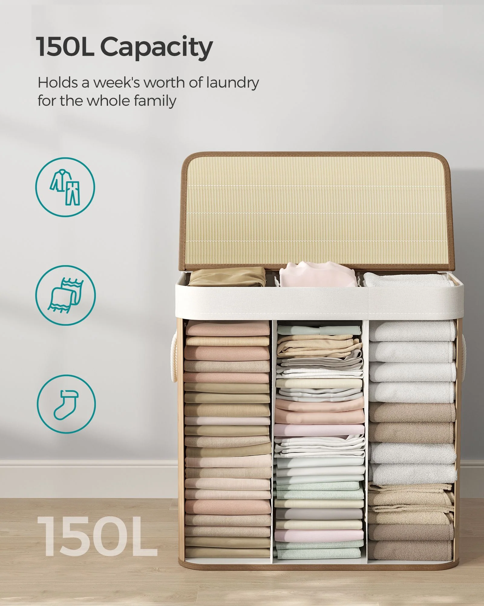 025 Sæt med 3 vasketøjskurve med låg