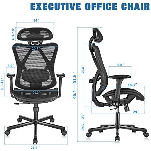 Chaise de bureau ergonomique SUNNOW 2025. Chaise de bureau en maille. Chaise de direction à dossier haut.