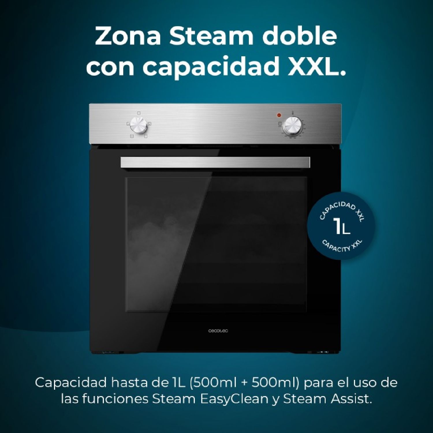 Four encastrable Bolero Hexa C126000 Inox A. 2800 W, capacité de 77 L, 4 fonctions, assistance vapeur, nettoyage vapeur facile, ventilateur de refroidissement, triple vitrage, classe énergétique A, éclairage intérieur [divers].