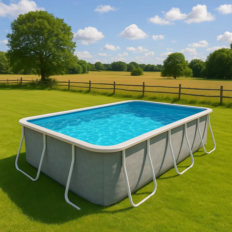 Piscine tubulaire rectangulaire hors-sol, gris clair, métal et PVC, pour jardin et extérieur, 404 x 201 x 100 cm ReIGEZX660pQ