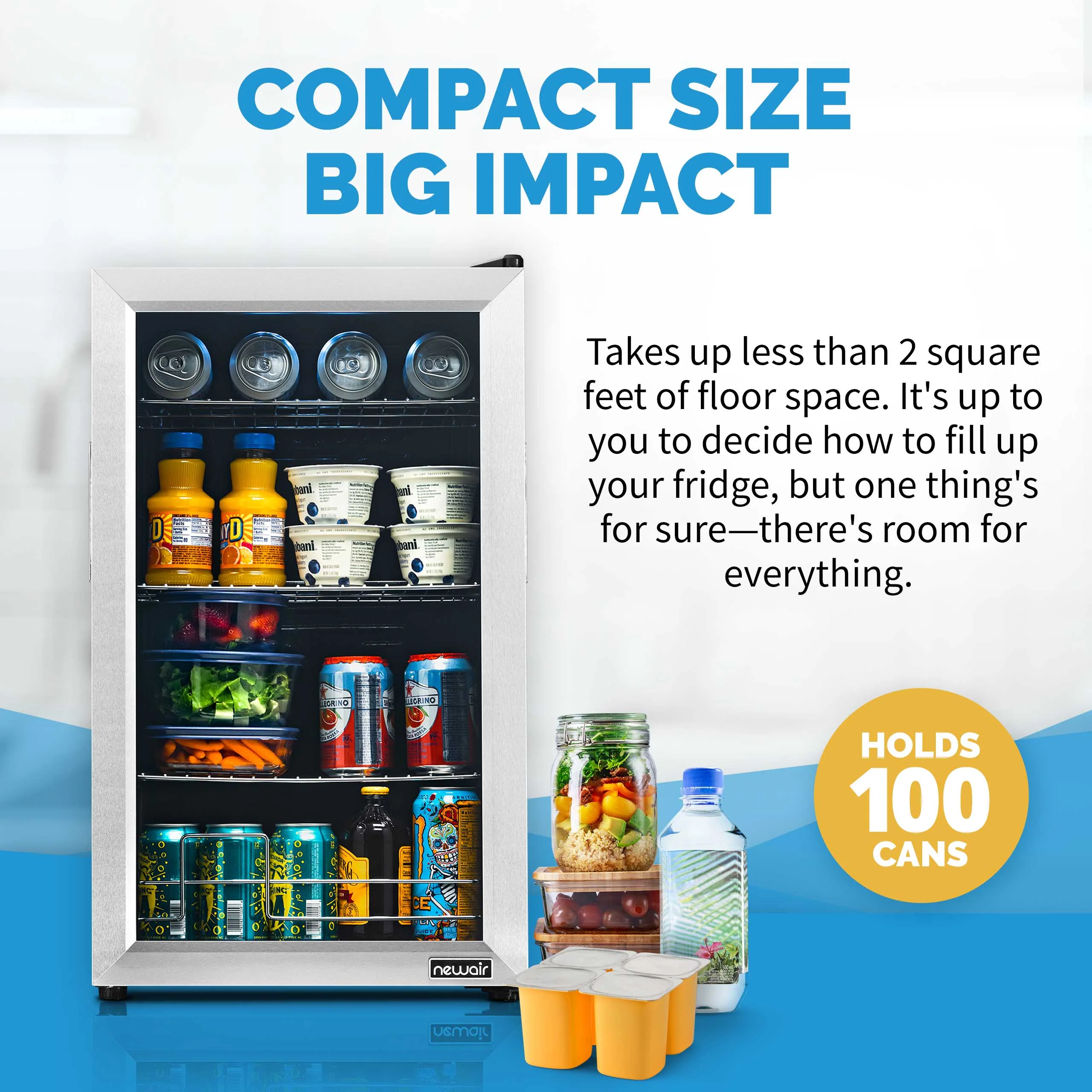 2025 Newair® Fritstående drikkevarekøleskab i rustfrit stål – 100 dåser – 16,93