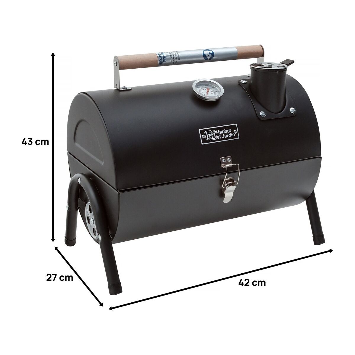 Tragbarer Holzkohlegrill „Captain“ – 42 x 27 x 43 cm – Schwarz