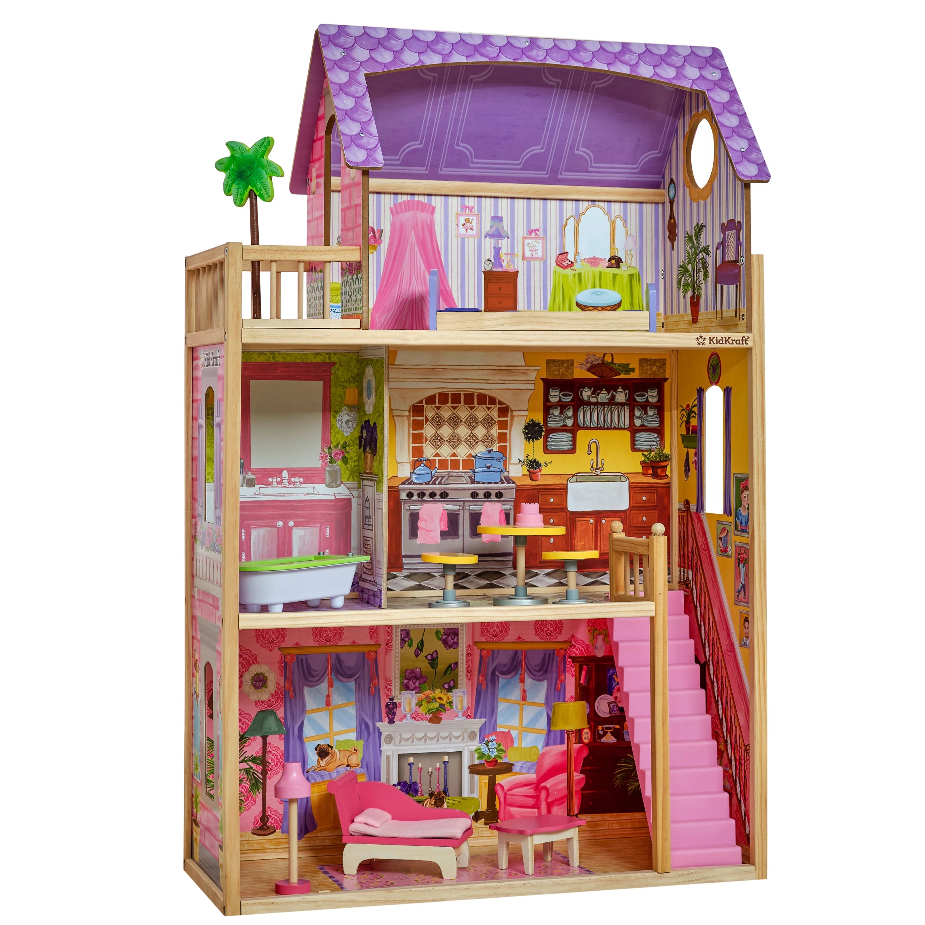 KidKraft Kayla trædukkehus med 10-delt møbelsæt, næsten 1,2 meter højt
