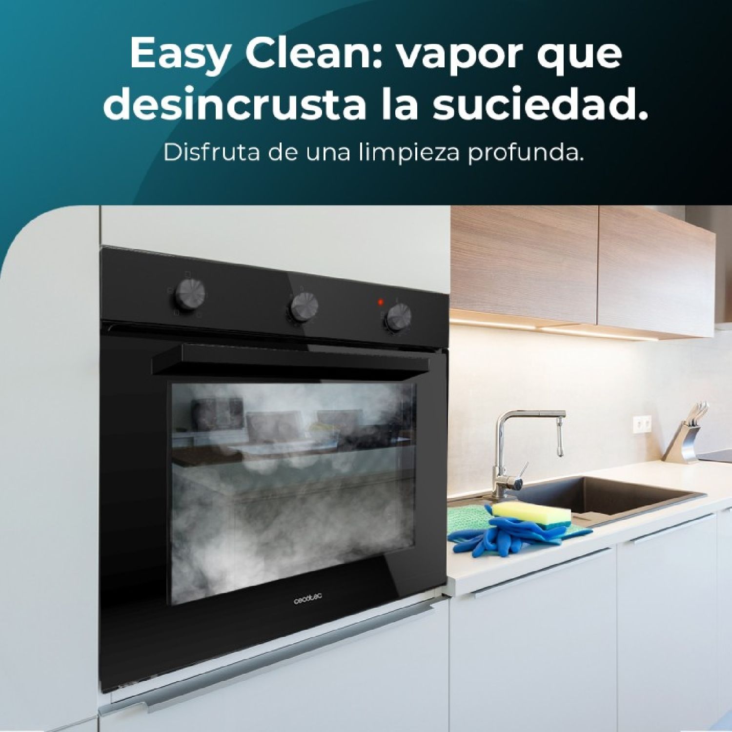 Bolero Hexa C136000 Glas-Einbaubackofen, schwarz, 2800 W, 77 l Nutzinhalt, 4 Funktionen, Timer, Dampfreinigung, Dampfgaren, Energieeffizienzklasse A, Innenbeleuchtung