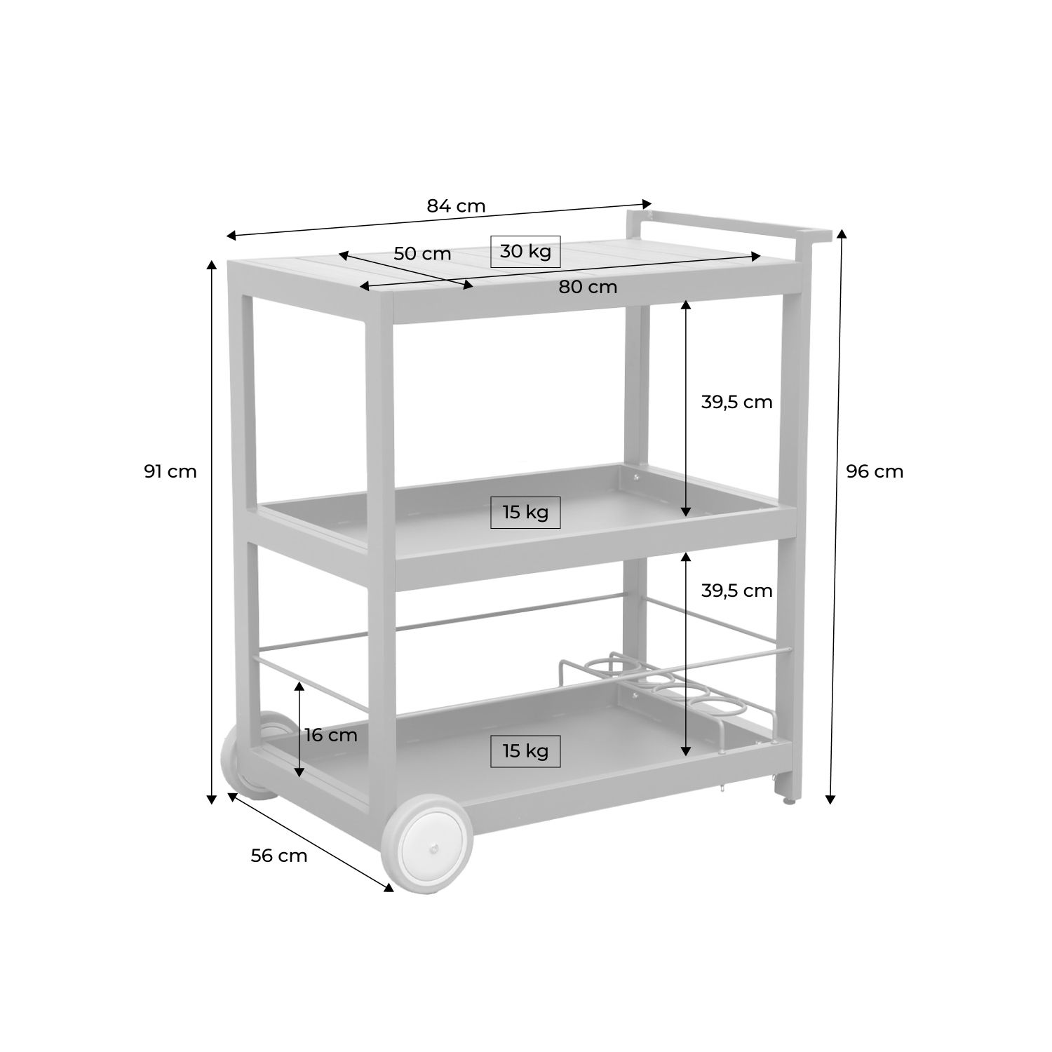 Aluminium-Gartentisch mit Rollen und Griff, 84 cm, Anthrazit