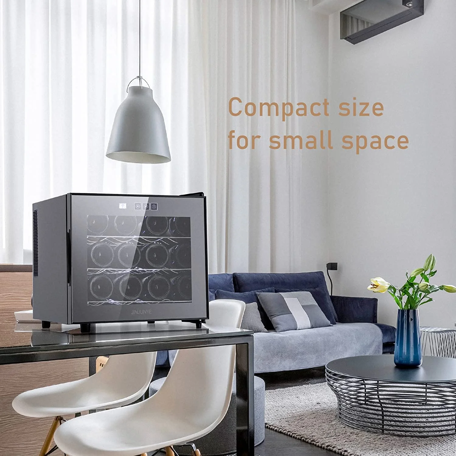 JINJUNYE Weinkühlschrank 2025. Kompakter Weinkühlschrank für 12 Flaschen. Mini-Weinkühlschrank für die Arbeitsplatte mit Temperaturregelung. Freistehender Weinkühlschrank mit Glastür für Zuhause, Büro und Bar. Geschenkidee für Männer