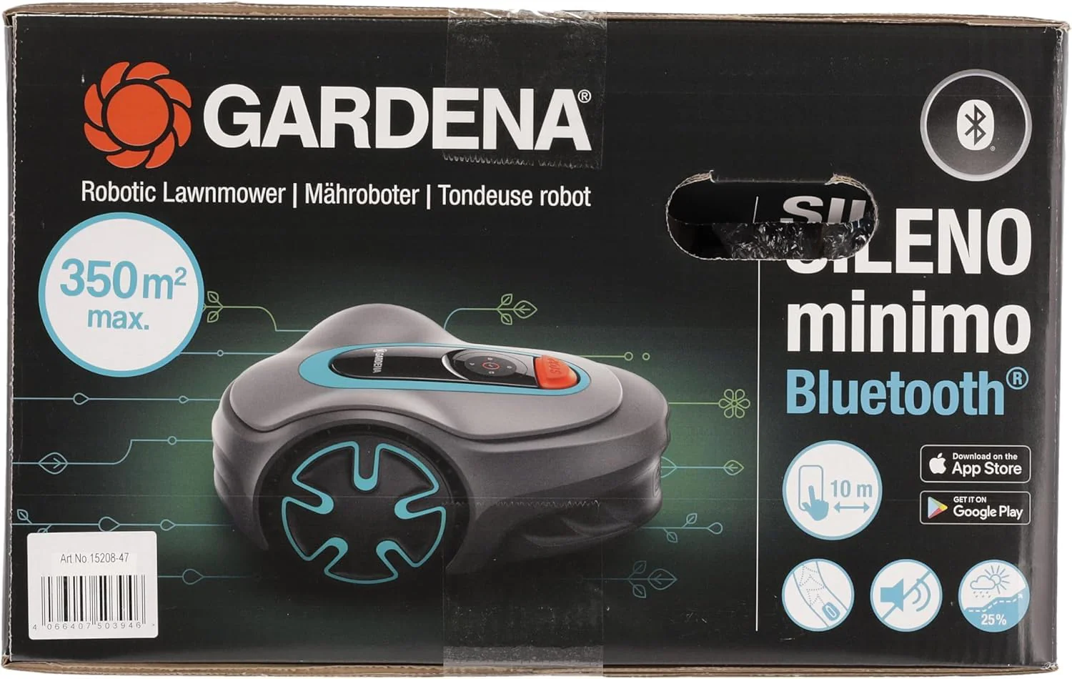Gardena SILENO Mähroboter (ab 2025), Mindestgröße 350 m²: Intelligenter Rasenmäher mit optimaler Konnektivität. Programmierbar über die Gardena Bluetooth-App (15208-47).