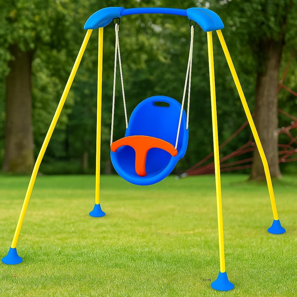 Balançoire pour enfants 120x140x150 cm bleu/jaune/orange plastique/métal - YzgXvGVh34TP