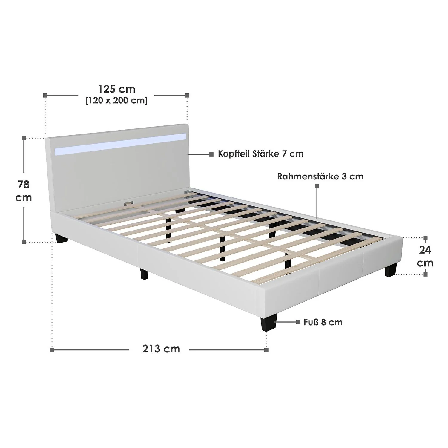 Lit capitonné Verona 2025, 120 x 200 cm, blanc
