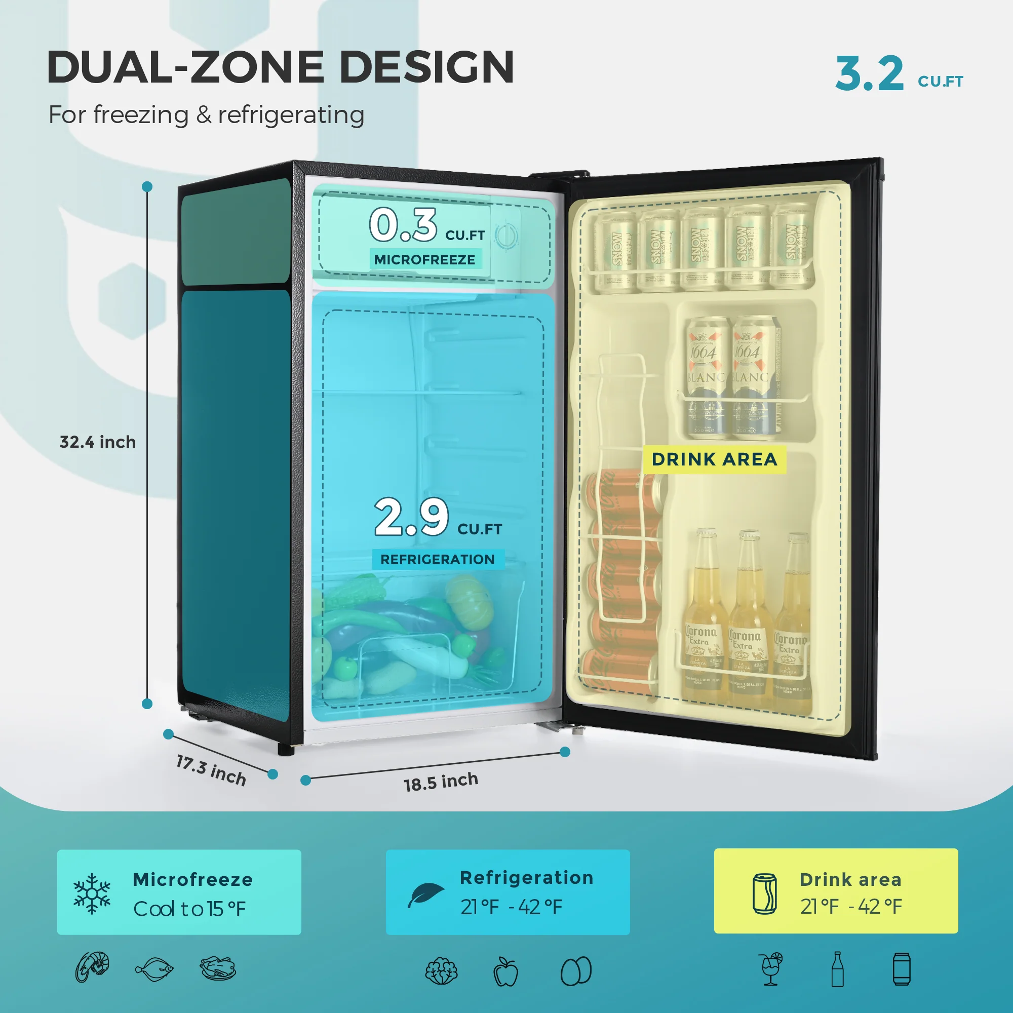 2025 EUHOMY Minikøleskab med kompakt fryser. Enkeltdør