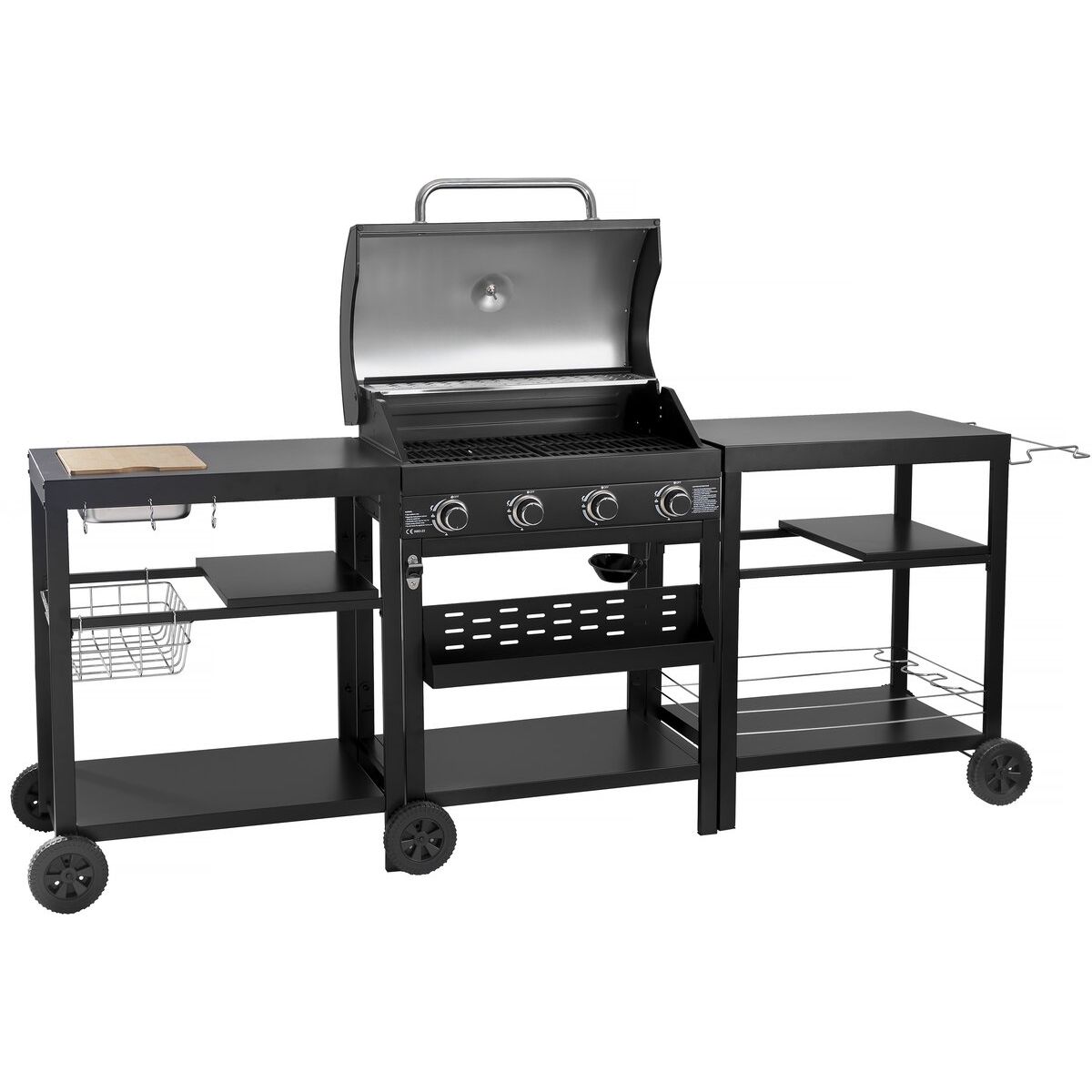 Gasgrill für den Außenbereich – 12 kW – 4 Brenner – Schwarz