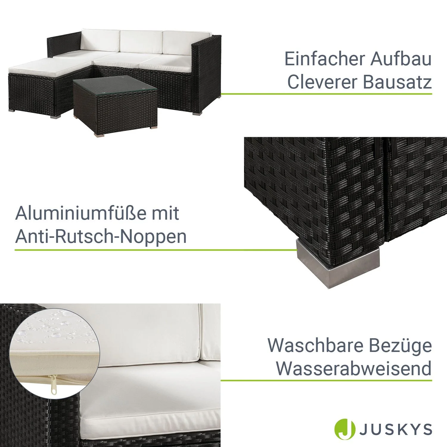 Ensemble de jardin en résine tressée Punta Cana M 2025, noir avec coussins gris