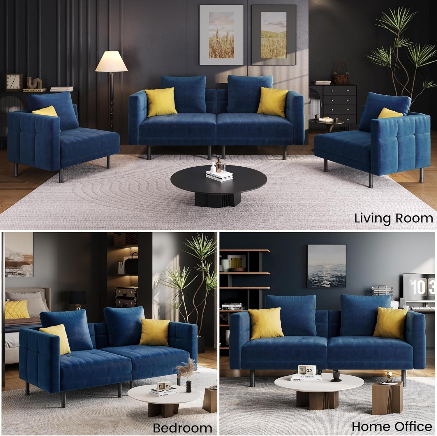 Yaheetech 2-personers fløjlssovesofa, konvertibel sofa 171x80x72cm med 4 puder, sofa med justerbare armlæn og ryglæn til stue, soveværelse og arbejdsværelse, grå