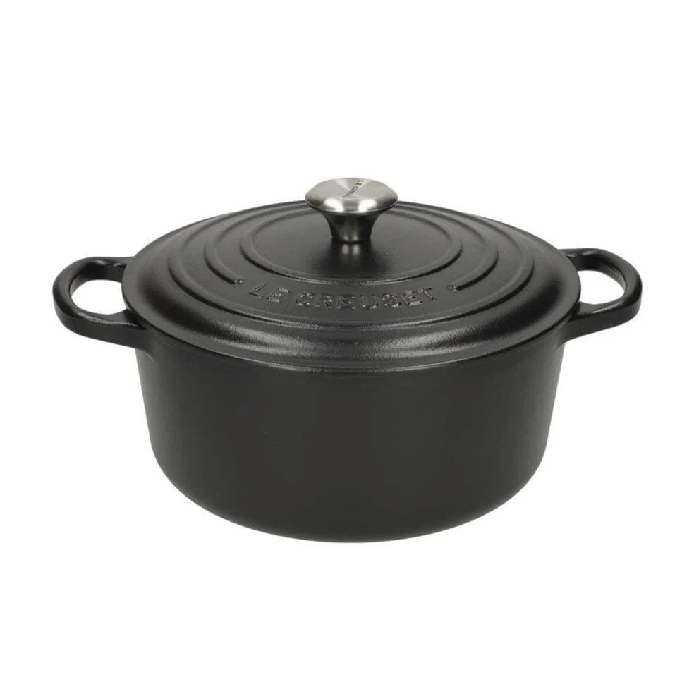2025 Le Creuset - Signature Rund Stege-/Sauterpande Mat Sort 22cm 3,3L (Sort Indvendigt)