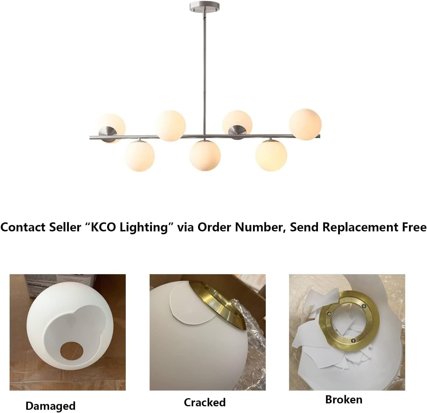 Moderne Esszimmerleuchte von KCO Lighting aus goldfarbenem Metall, Kücheninsel-Pendelleuchte aus weißem Glas, 7-flammig, E27, 80 cm höhenverstellbar