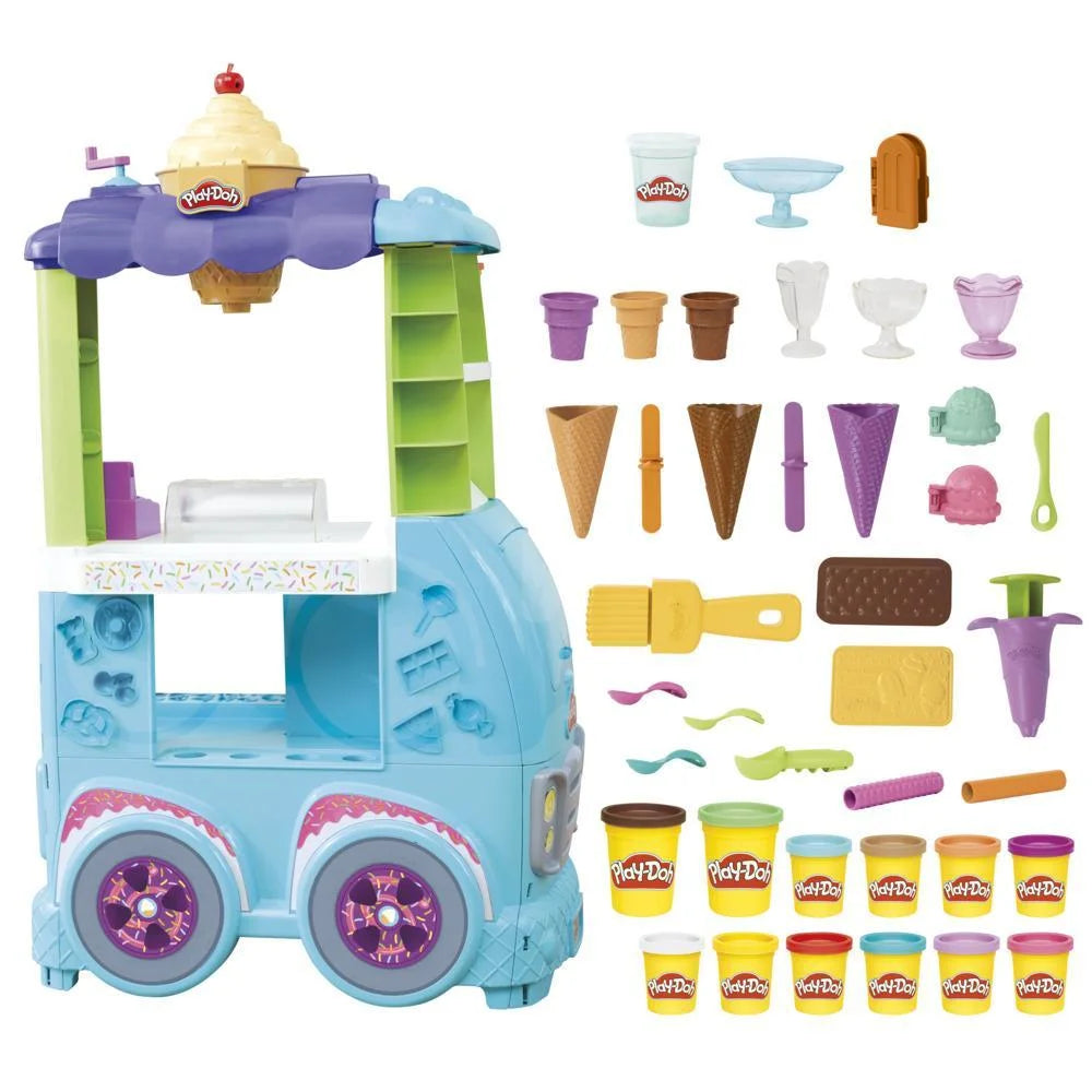 Camion de glaces Play-Doh Ultimate Kitchen Creations 2025 avec 27 accessoires, 12 pots et des sons réalistes