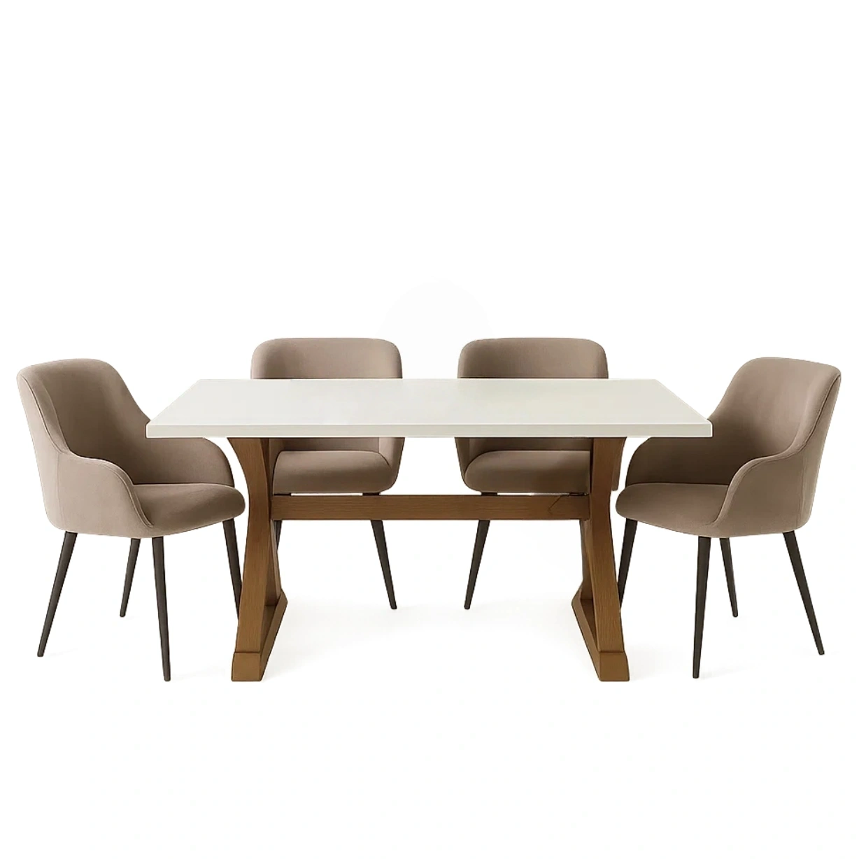 Ensemble repas 4 places, bois et tissu, beige, rectangulaire, avec table et chaises. Dimensions de la table : 120 x 80 x 75 cm ; dimensions des chaises : 55 x 55 x 83 cm. Idéal pour salle à manger ou cuisine. - j0YT9DxGzujz