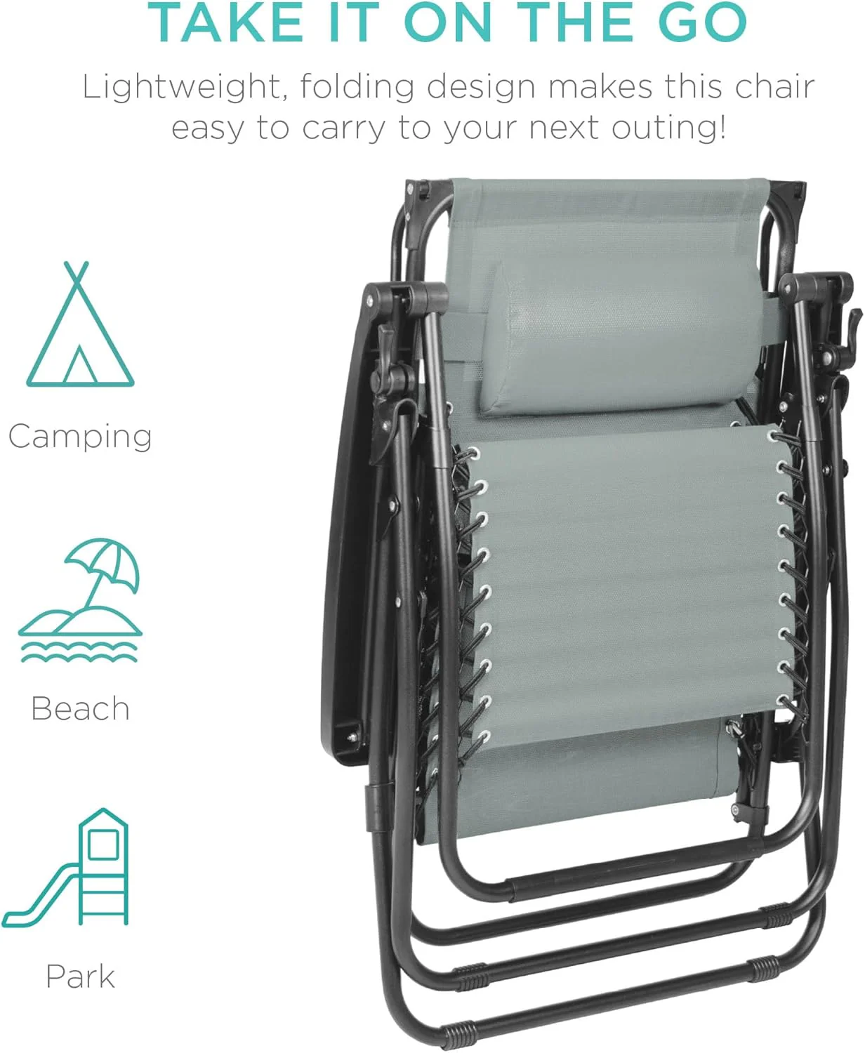 Bedste valg – Zero Gravity-lænestol til terrassen. Justerbar og foldbar udendørsstol med baldakin, nakkepude og sidebakke. Textilene – Påfugleblå