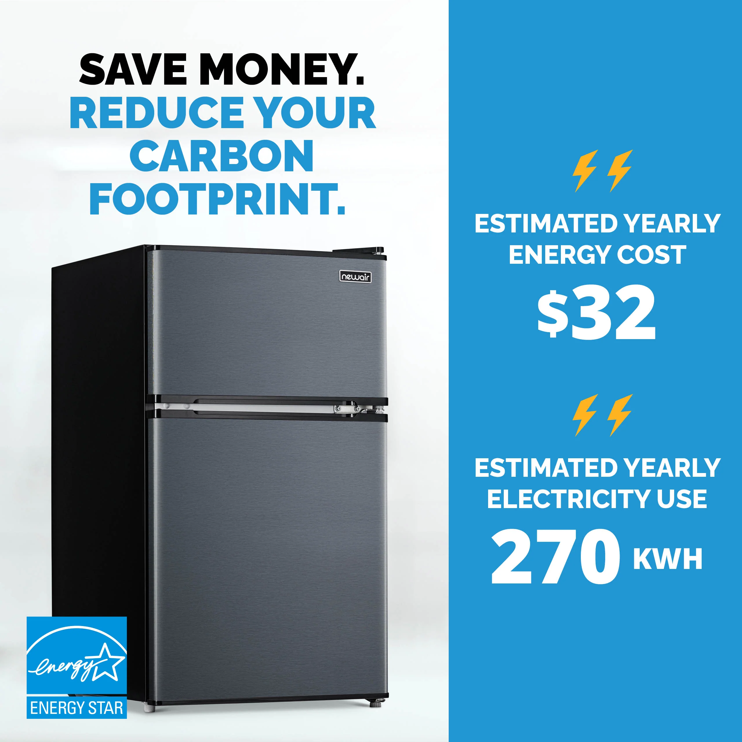 Newair Kompakt-Mini-Bar-Kühlschrank mit Gefrierfach, Modell 2025 – Schwarz (3,1 Kubikfuß)