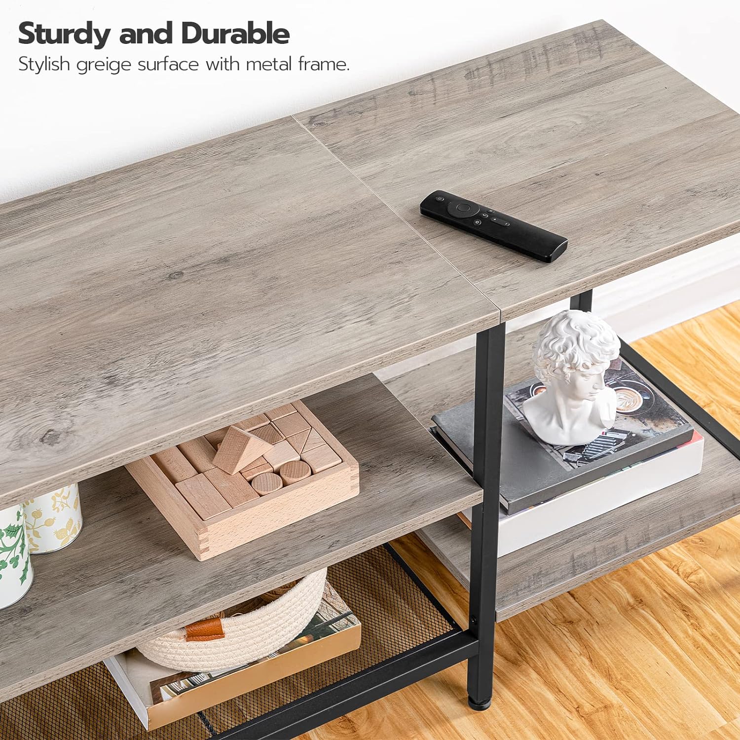 TV-Ständer mit integrierten Steckdosen für Fernseher bis zu 75 Zoll, Konsolentisch mit offenen Regalen, Entertainment-Center im Industrial-Stil für Wohn- oder Schlafzimmer, Rustikales Braun und Schwarz BF60DS01