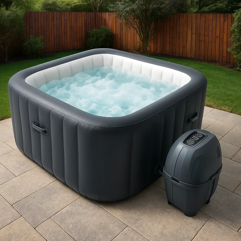 Spa gonflable 175 x 175 x 70 cm, 4 places, carré, gris/blanc QcpQuAZ363Pd
