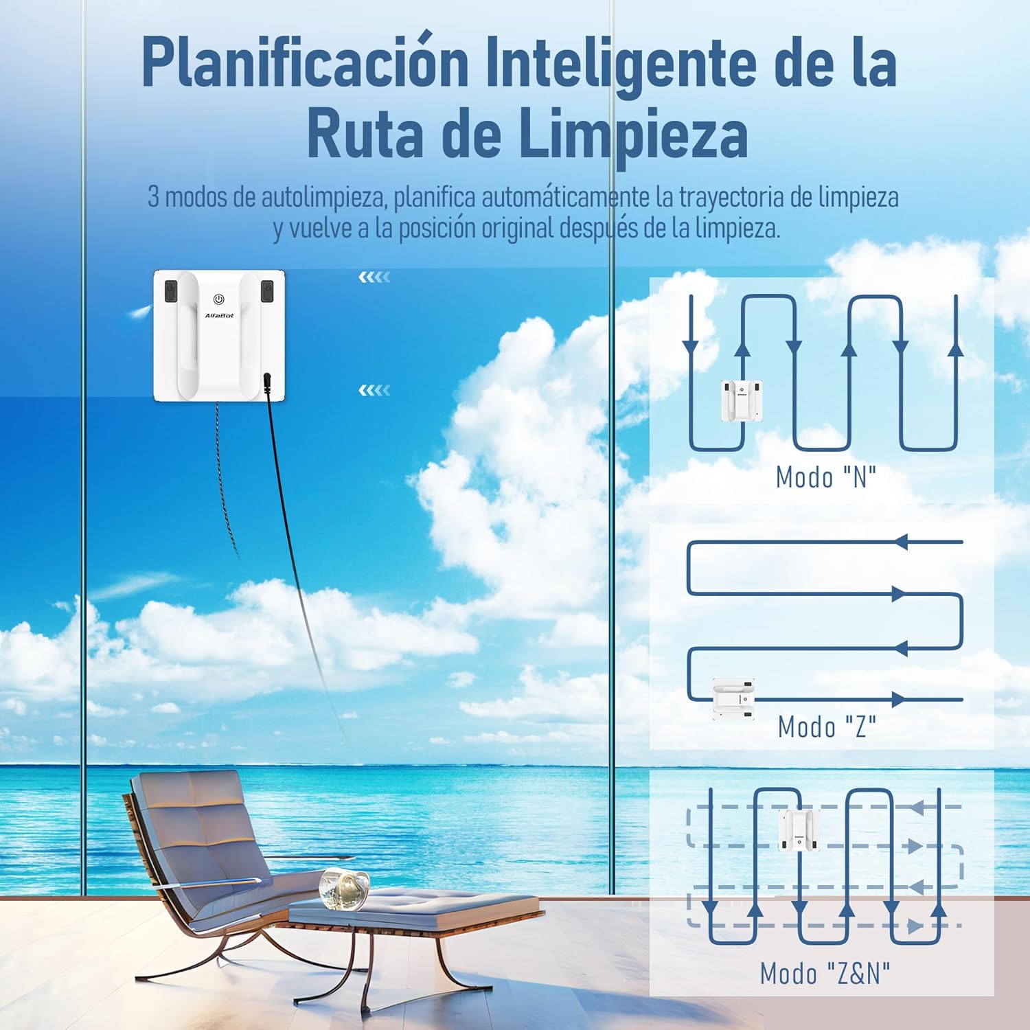 AlfaBot GLS400 vinduesvaskerrobot, intelligent elektrisk vinduesvaskerrobot med tovejssprøjte, 50 ml, intelligent navigation, til alle glatte overflader, firkantet