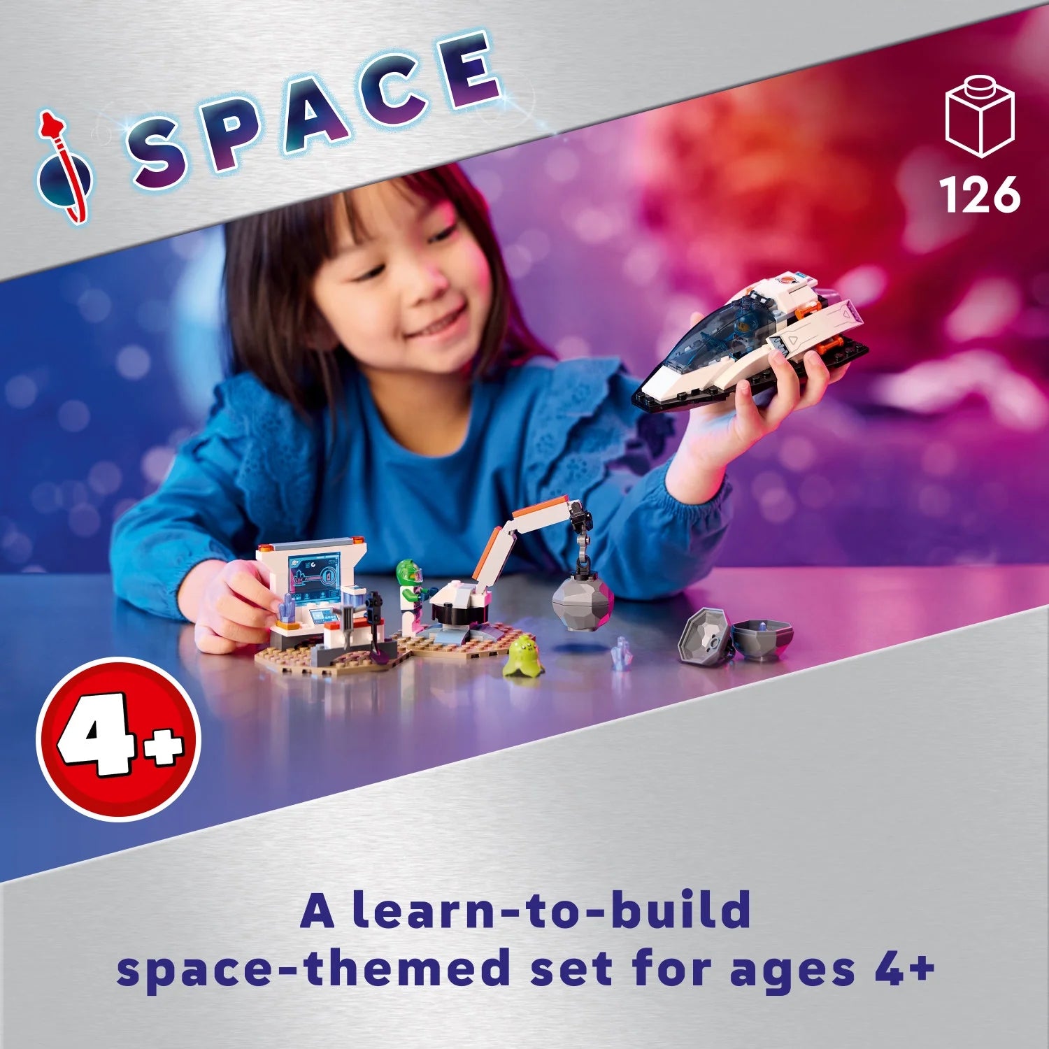 LEGO City Raumschiff- und Asteroidenentdeckungs-Bauset, Geschenk für Kinder ab 4 Jahren, die fantasievolles Spielen lieben, enthält 2 Weltraumcrew-Minifiguren, Alien, Kristalle und Kran, 60429